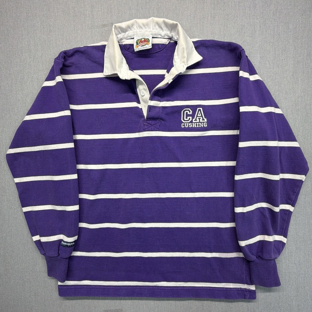 VTG Barbarian Rugby Wear Rugby Polo XL Purple White Striped 90s